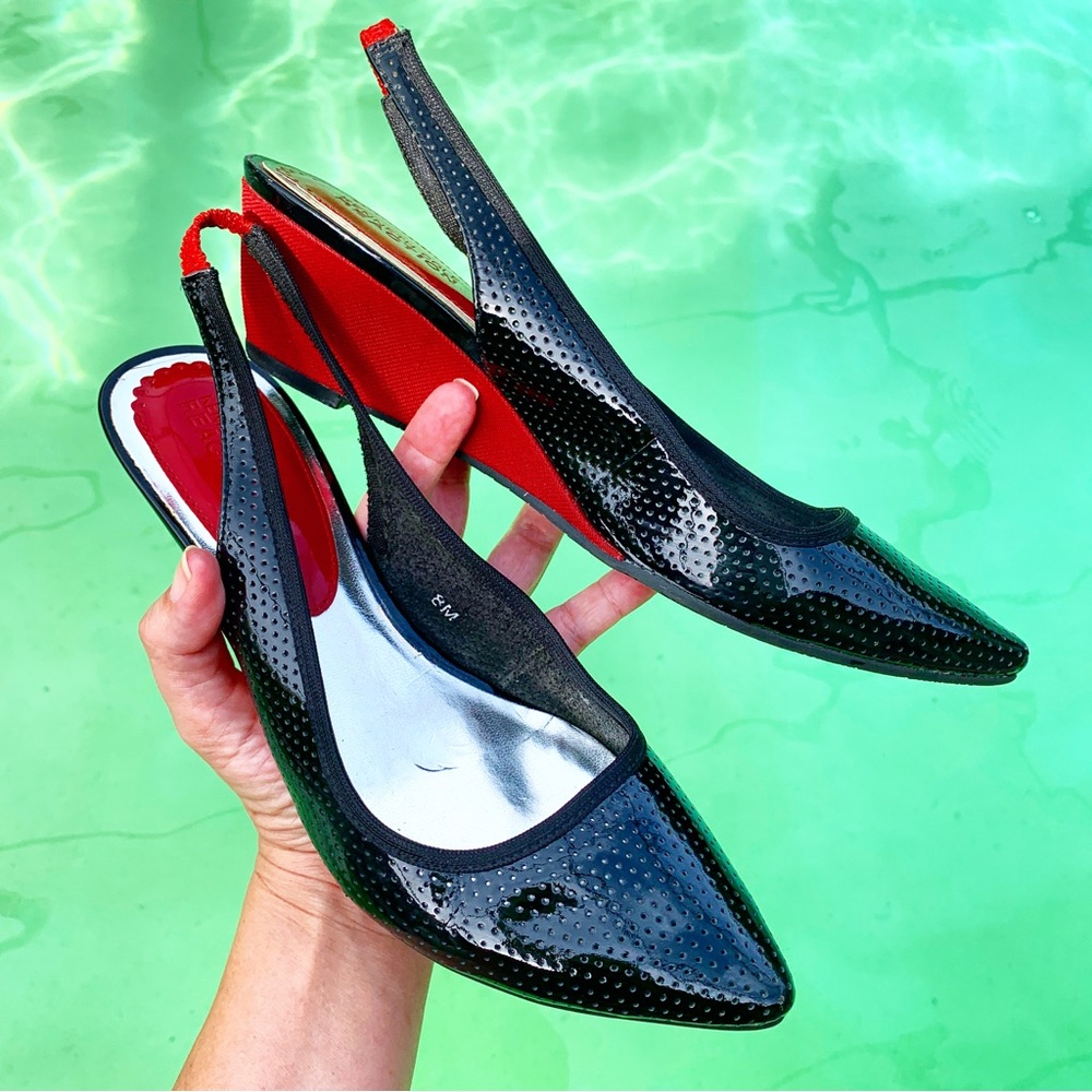 KENNETH COLE kitten wedge heels leather pointed toe retro cute 8M red black